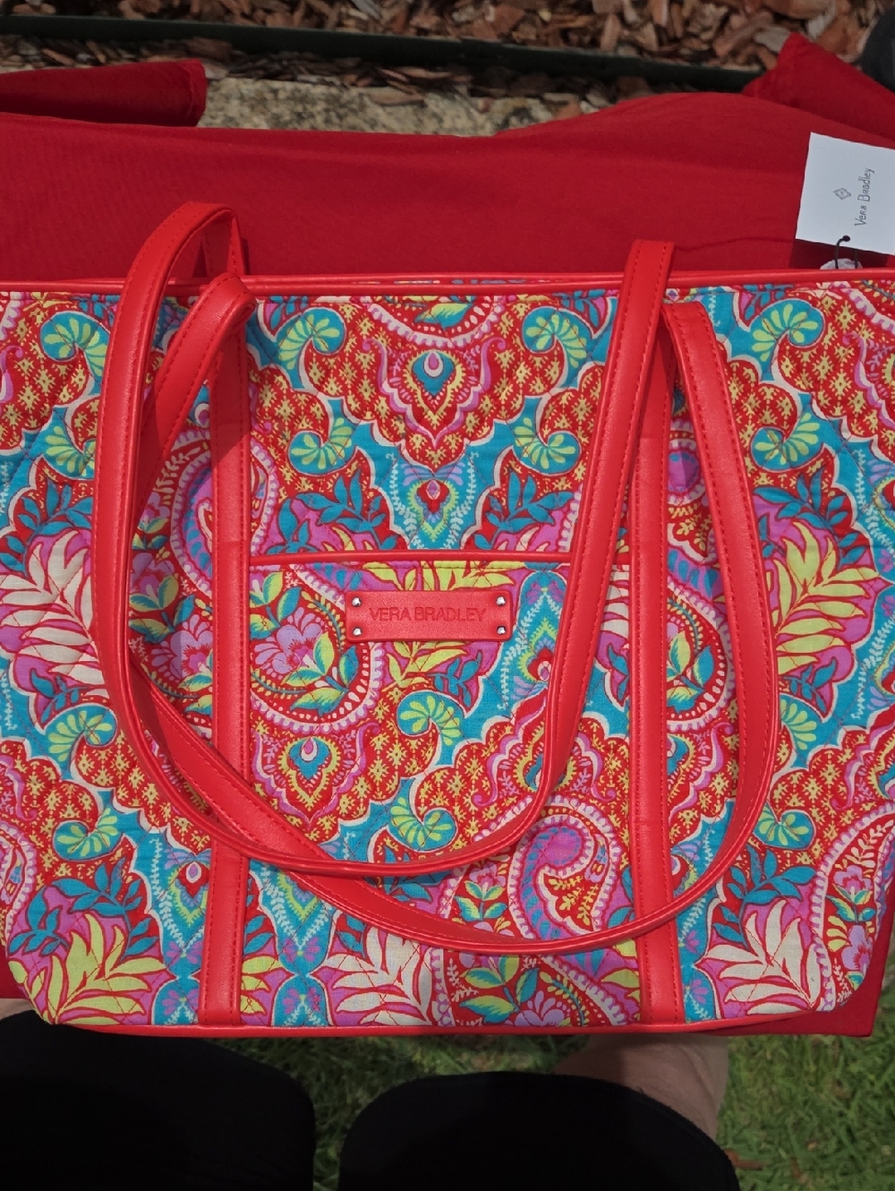 Vera Bradley Coral Pink Multi Paisley Tote with Turquoise Accents